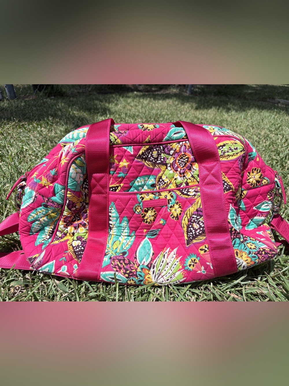 Quilted Floral Weekender Bag in Fuchsia Pink